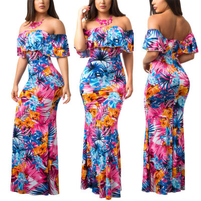 

Women Floral Off Shoulder Long Maxi Dress Evening Party Summer Beach Sundress