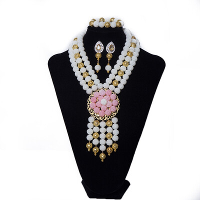 

Royal Pearl Necklace And Earring Set Nigerian Wedding African Beads Jewelry Set Crystal Beaded Bridal Jewelry Set Free Shipping