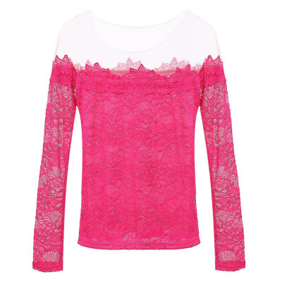 

Stylish Lady Women's New Fashion Long Sleeve Slash Neck Sexy Lace Tops Blouse