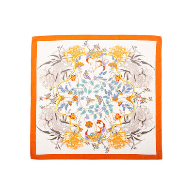 

Silk Shawl Scarf 100 authentic Brand New Gift Box Flower Print Women Auth Rare Big Square 8888CM Blue Orange Pink 019