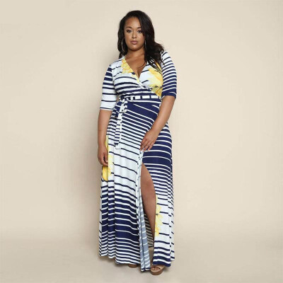 

Plus Size 6xl Autumn Dress Casual Women Loose Stripes Dresses Plus Size Women Clothing Dress