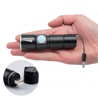 

Super Bright Rechargeable Q5 LED Tactical USB Flashlight Torch Zoom Adjustable Portable Lighting For Bike Hiding Camping