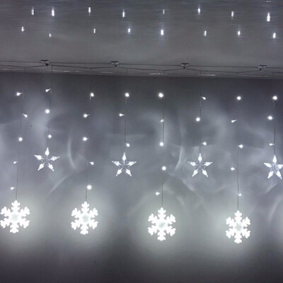 

25M 138LEDS Christmas Star&snowflake Curtain Lights Indoor Wedding Fairy Lights For Holiday Wedding Party Decoration