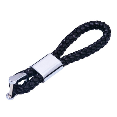 

KOOLIFE hand-woven leather rope car key chain key ring men&women waist pendant key chain creative gift car-free key ring horseshoe buckle - black