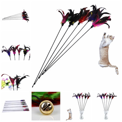 

Fun Kitten Toy Cat Feather Bell Wand Teaser Rod Bead Play Pet Ball Toys