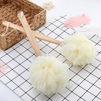 

Bethus long handle bath flower raw wooden handle bath ball bath brush bathing back 2 Pack