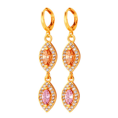 

U7 Long Earrings For Women Fashion Jewelry 18K Real Gold/Platinum Plated Clover Pink Cubic Zirconia Earrings Wholesale