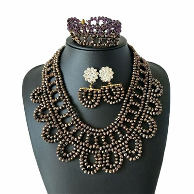 

Handmade African Wedding Beads Jewelry Set For Women Mix Color Indian Bridal Statement Necklace Nnigerian Costume Jewelry Set