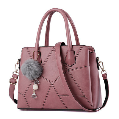 

SMOOZA Hot Sale 2018 New Fashion Big Bag patchwork Women Shoulder Messenger Bag Ladies Handbag thread criss cross totes fur ball