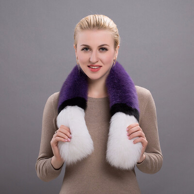 

Autumn&winter new fashion female fox scarf natural fox fur warm color color matching striped scarf party elegant gift discount