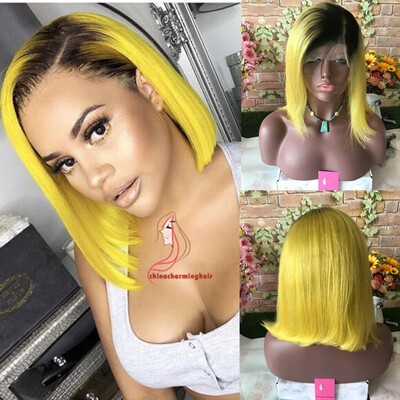 

ombre Brazilian Human Hair wig 1b blonde Bob style lace Wigs 1b 613 natural wave bob hair style