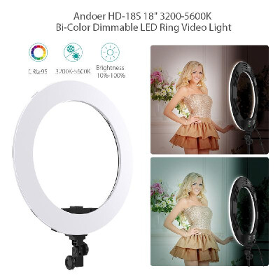 

Andoer HD18S 18 Inch Studio Light 55W 32005600K BiColor Dimmable LED Video Light Lamp Builtin 252pcs SMD LEDs Digital Photogra