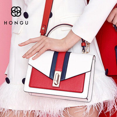 

Red Valley HONGU bag female personality shoulder bag handbags cowhide color small square bag handbag small bag Messenger bag H5130836 pure white