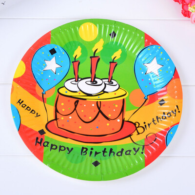 

FANLUS 6pcs 7 Inch Colour Paper Tray Birthday Party Dinner Plate Disposable Tableware Birthday Arrangement Cake Pan