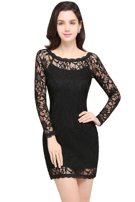 

Vestido de Festa Curto Sexy Sheer Long Sleeve Burgundy Short Bodycon Dress 2017 Cheap O Neck Black Lace Dress Vestidos Femininos