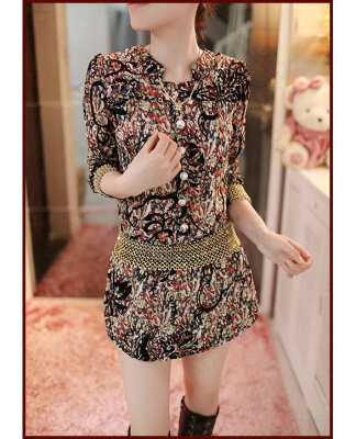 

Women's Summer Long Sleeve Vintage Floral Chiffon Sexy Mini Dress