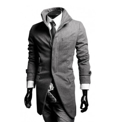 

Zogaa Long Zipper Slim Men's Wool Coat