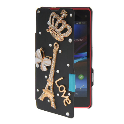 

MOONCASE Rhinestone Crystal Ultre Slim Leather Side Flip Wallet Shell Back ЧЕХОЛ ДЛЯ Sony Xperia Z1 Compact (Mini) Black