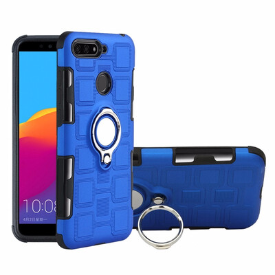 

SHS Phone Case For Huawei Y6 2018Honor 7AEnjoy 8E Luxury Armor Ring Bracket Silicon TPU Lattice texture Protection