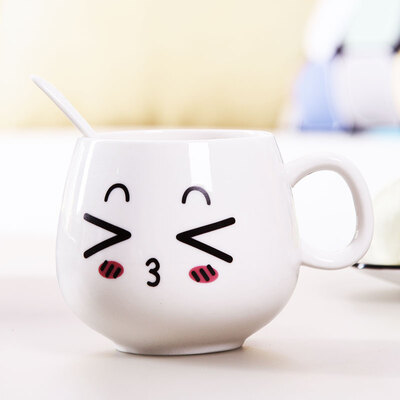 

Haofeng creative white original ceramic cup breakfast cup couple cup mug coffee cup milk cup with spoon tea cup office cup water cup tea set green mug with spoon
