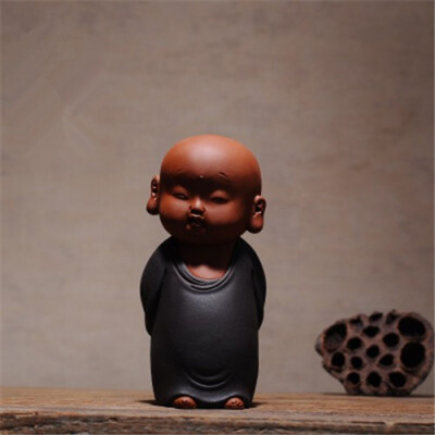 

Zisha black pottery monk tea pet figurines chinese retro home decorations ornaments crafts