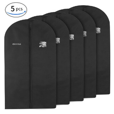 

Esonmus 5pcs 128x60cm NonWoven Dustproof Hanging Garment Clothes Bags Dress Suit Covers with PVC Window for Closet TravelBlac