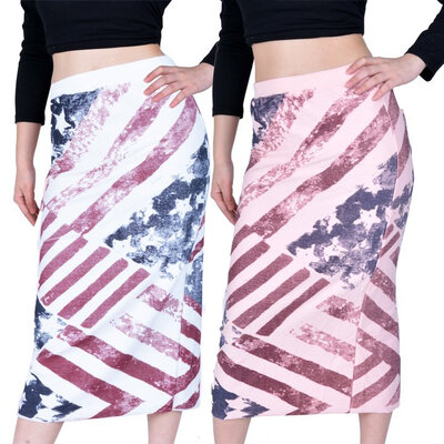 

New Womens Split Stripe Maxi Dress Skirt Stretch Flag Pattern