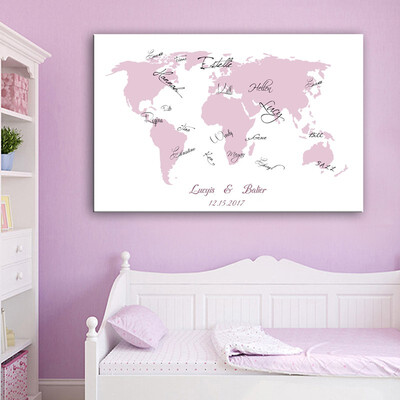 

Guest Signature Party Gift Wedding Canvas Signing Board Canvas Painting -Pink Map Wedding DIY Decoration Free Shipping