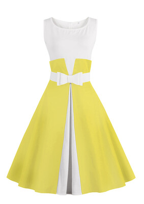 

MisShow 2017 Vestidos Fake two Pieces Summer Patchwork Vintage Dress Bow Swing Rockabilly Sleeveless  plus size Dresses