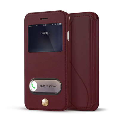 

Smart Two Windows PU Leather And PC Full Protection Clamshell Case For iPhone 6 6S Plus 47 55Inth Samsung Galaxy S6 Edge Plus