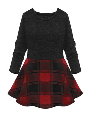 

Patchwork Plaid Pattern Open Hem Plus Size Dress