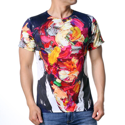 

Fashion Mens Short Sleeve Round Neck Pullover Floral Printing T-Shirt
