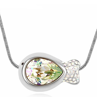 

Korea Trendy Jewelry Fish Necklaces Pendants Made With Crystals from Swa Elements White Gold Plated Accessories 14702