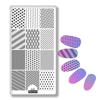 

1Pc Rectangle Stamp Plate Line Net Dot Circles stripe Design Nail Art Tmeplate Manicure Nail Stamping Image Plates for Nails C43