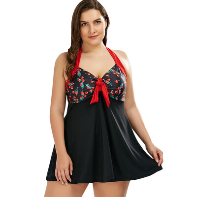 

Retro Plus Size Halter Cherry Tankini Set