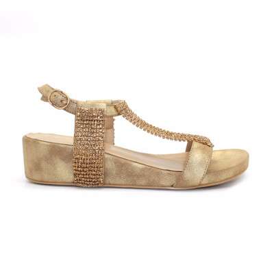 

Ladies Open Toe Rhinestone Sandals Summer Mid Wedge Heel Shoes