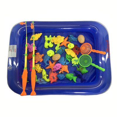 

65pcsset&Inflatable Pool Magnetic Fishing Toy Rod Net Set for Children Model Play Fishing Games Outdoor Toys Random Colour