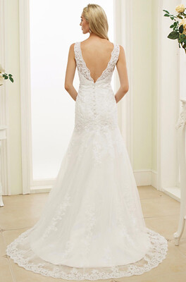 

Mermaid Trumpet Illusion Neck Court Train Lace Tulle Wedding Dresses with Beading Appliques Pattern by CIRCELEE®