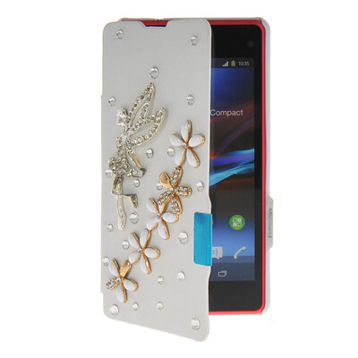 

MOONCASE Rhinestone Crystal Ultre Slim Leather Side Flip Wallet Shell Back ЧЕХОЛ ДЛЯ Sony Xperia Z1 Compact (Mini) White