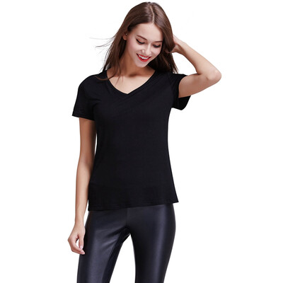 

POPBASIC Womens Basic Relax Fit V-Neck Short Sleeves Blank T-Shirts