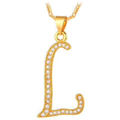 

U7 Capital Initial Letter L Pendant Charm Platinum / Gold Plated 2016 New Fashion Alphabet Letter Necklace Women Valentines