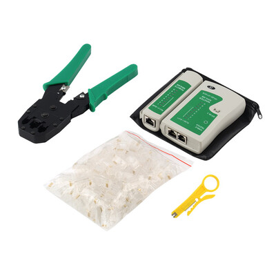 

Cable Tester + Crimp Crimper + 100 RJ45 CAT5 CAT5e Connector Plug Network Tool Black&Green