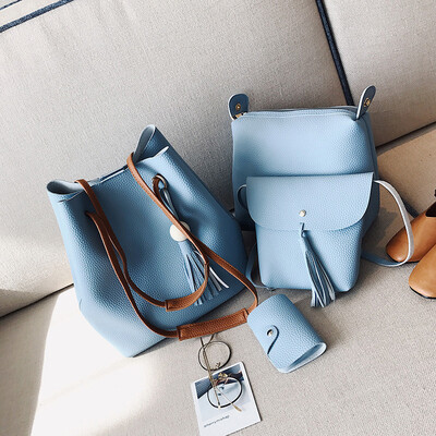

New Type Bucket Four Piece Suit Bag Pu Solid Color Bag Ladies Handbag 8 Colors