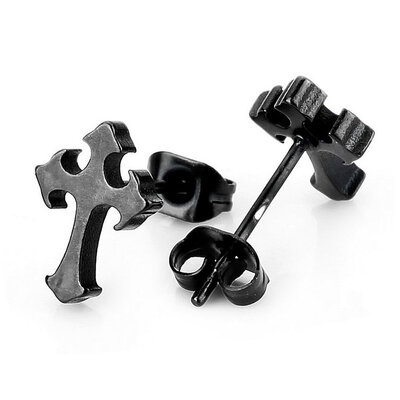 

Hpolw Mens Stainless Steel Stud Earrings Black Cross Vintage