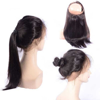 

Pre Plucked 360 Full Lace Frontal Closure Indian Straight Virgin Human Hair Closures With Baby Hair Adjustable Strap Size 225x4x2