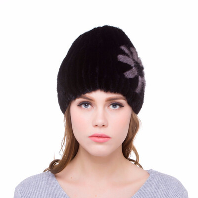 

Womens winter hat natural mink fur handmade fur cap elastic side flower personality design 2018 new discount fashion popular