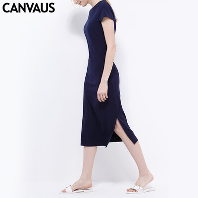 

Canvaus Spring Summer Women Fashion Commuter A word Slim Short-sleeved Long Section Cotton Dress