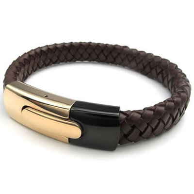 

Hpolw Leather Mens Cuff Bracelet Stainless Steel Clasp Gold Black Brown - 8" 85" 9"