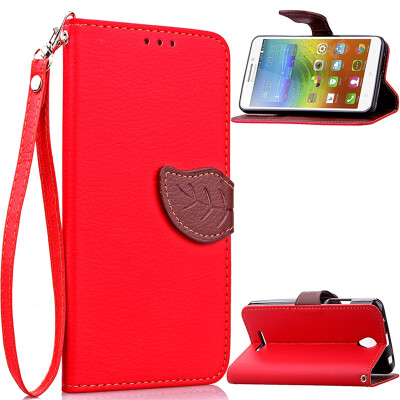 

MOONCASE [Leaves Magnetic] Wrist Strap Flip PU Leather Wallet Card Pouch Bracket Stand Back Case Cover for Lenovo A5000