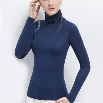 

Canvaus New Women Solid High Collar Modal Long Sleeve T Shirt Undershirt Tops